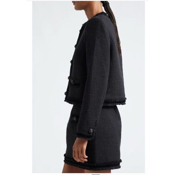 Cinq Á Sept Christic velvet trim Bouclé cotton tweed jacket 8 - Picture 10 of 16